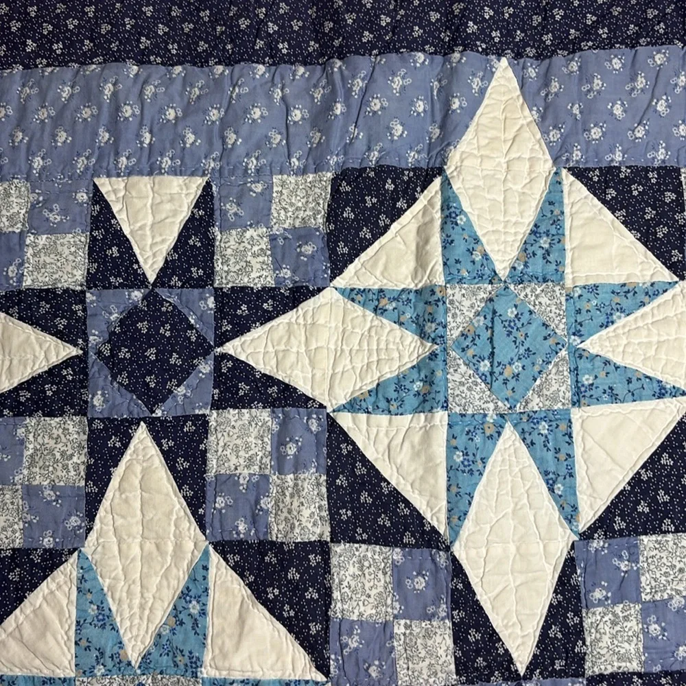Vintage Quilt Patchwork Vintage Pattern Star Hand Crafted Handmade Blue White